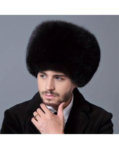 Mens Ushanka Ukrainian Faux Fur Trapper Hat - Black (Windproof Insulated Winter Cap)