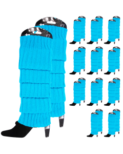12x Topaz Blue Ribbed Leg Warmers Bulk Pack - Womens Dance Costume/80s Party