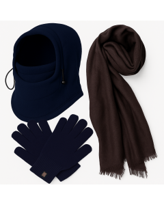 3pc Mens Winter Set - Fleece Balaclava, Scarf & Fingerless Gloves
