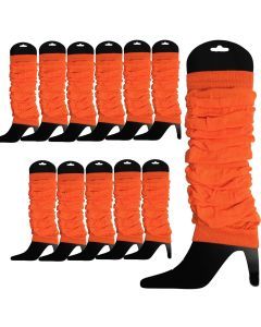12x Fluro Orange Leg Warmers Bulk Pack - Womens Dance Costume/80s Party