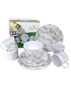 16 Piece Melamine Dinner Set - Marble