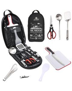 Portable Stainless Steel Camping Utensils Set - 9 Piece Cookware Kit in Black