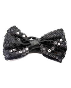Black Glitter Sequin Small Bow Tie - Shiny Fancy Dress Costume Party