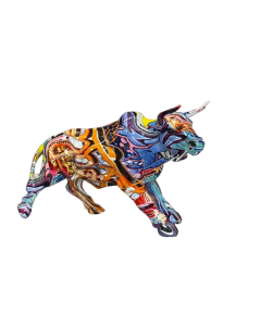 Graffiti Bull Figurine: Artistic Feng Shui Decor for Home and Office