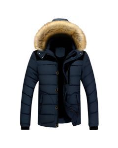 Men's Thick Hooded Winter Parka Jacket Coat (Dark Blue)