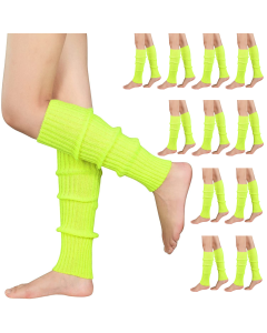 12x Fluro Yellow Ribbed Leg Warmers Bulk Pack - Womens Dance Costume/80s Party