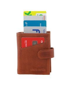 Pierre Cardin Leather Smart Slide Card Holder Tab Wallet with Buckle RFID - Tan