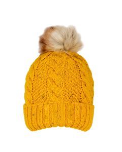 Dents Women's Cable Knit Beanie with Pom - Yellow