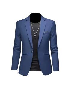 Mens Slim Fit Casual Suit Jacket Single Button (Navy)