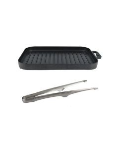 Mini Grill Plate Set – Non-Stick Aluminum Alloy Griddle with Tong Black
