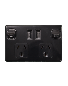 Double Pole Double USB PowerPoint Black 10AMP