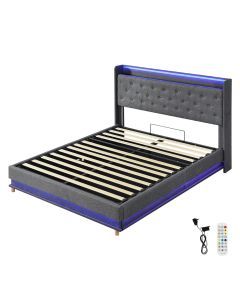 Levede Double Bed Frame LED Light Gas Lift Storage Headboard USB Charging