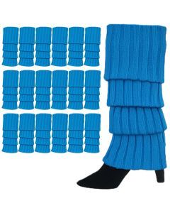 24x Topaz Blue Ribbed Leg Warmers Bulk Pack - Womens Dance Costume/80s Party
