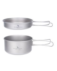 Titanium Camping Cookware Set Pan with Folding Handles Silver