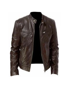Men's PU Motorcycle Leather Jacket Slim Fit Zipper