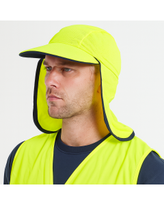 Fluro Yellow Hi Vis Legionnaire Hat - High Visibility Sun Protection Cap (One Size)