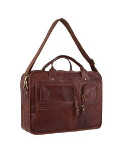 Pierre Cardin Mens Rustic Leather 15" Laptop Messenger Bag - Chestnut