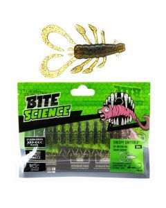 10 Pack of 2 Inch Bite Science Creepy Critter Soft Plastic Lures - UV Motor Oil