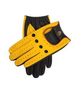 Dents Mens Touchscreen Three Colour Leather Driving Gloves - Yellow/Black/Red