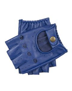 Dents Mens Fingerless Leather Driving Gloves in Royal/Black