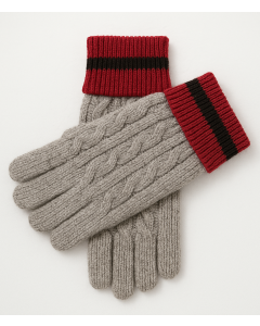 Dents Holwick Mens Cable Knit Gloves - Grey/Burgundy