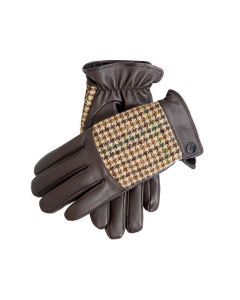 Dents Mens Faux Fur Lined Abraham Moon Dogtooth & Leather Gloves - Brown