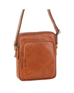Pierre Cardin Italian Leather Tablet Messenger Crossbody Bag - Cognac