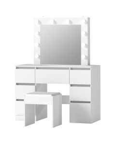 Levede Dressing Table Stool Set 10 Bulbs Makeup Mirror Vanity Desk Cabinet White