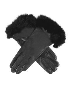 Dents Maria Womens Sheepskin Leather Faux Fur Cuff Gloves - Black