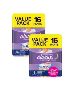 Always Discreet Underwear Night Pants Large 16pk x2