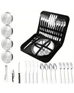 20-Piece Steel Outdoor Camping Cutlery Set Silver