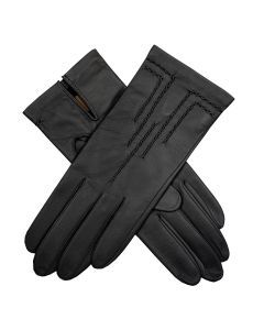 Dents Womens Leather Gloves with Stitch Detail & Satin Lining - Black (Warm Winter)