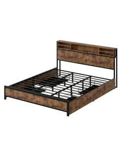 Levede King Bed Frame Storage Headboard Drawers RGB LED USB Charge Industrial