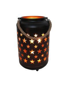 25cm Metal LED Lantern Light w Rope Hanger Star Design Lamp - Large