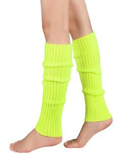 1 Pair Fluro Yellow Ribbed Leg Warmers - Womens Dance Costume/80s Party