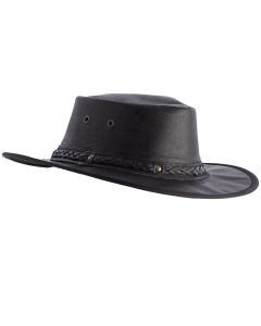 Didgeridoonas Black Buffalo Leather Outback Wide Brim Bush Hat