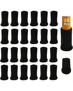 24x Black Chair Leg Socks Bulk Pack - Anti-Slip Felt Pad Knit Floor Protector Caps for Furniture
