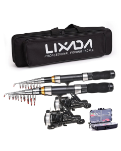2.1m / 2.3m Telescopic Fishing Rod & Reel Combo Full Kit Black