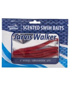 6 Pack of Jarvis Walker 6 Inch Scented Worm Soft Body Lures - Bloodworm