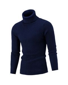 Men's Turtleneck Warm Pullover Knitted Sweater (Navy Blue)