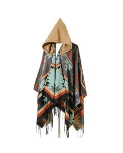 Windproof Cape Boho Geometric Shawl Wrap with Fringe