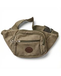 Khaki Canvas Bum Bag - Waist Pouch Travel Belt (Secure Wallet & Money Storage)