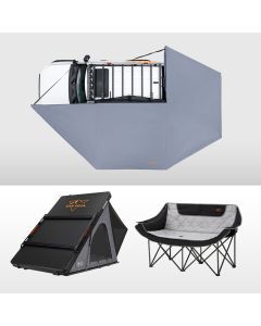 San Hima 270° Awning Passenger Side + Rooftop Tent + Rack + Double Camping Chair