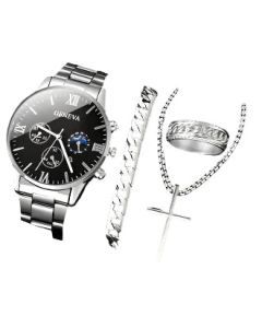 4PCS Men's Stainless Steel Quartz Watch Set (W118-A)