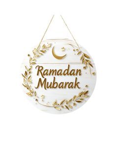 Ramadan Mubarak Wooden Hanging Plaque with Crescent Moon