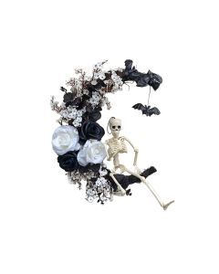 Halloween Moon Black Wreath Skull Bones Bats Roses