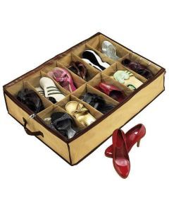 12-Pair Shoe Organiser Bag - Under Bed Zippered Storage (Breathable Wardrobe)