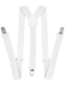 White 35mm Wide Suspenders - Unisex Adjustable Clip On Elastic Y-Back Braces