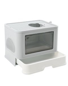 Pawz Foldable Cat Litter Box Tray Enclosed Kitty Toilet Hood Hair Grooming Grey