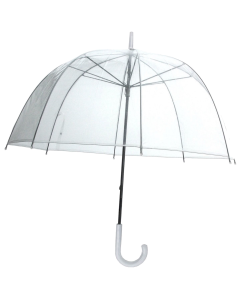 Birdcage Clear Dome Umbrella w/ White Handle- Wedding Rain Transparent Parasol